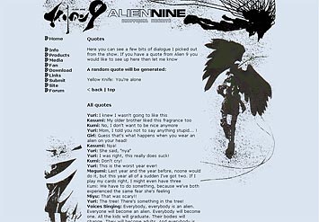 The second layout for the main site, with content in a central column and silhouettes of the characters either side.